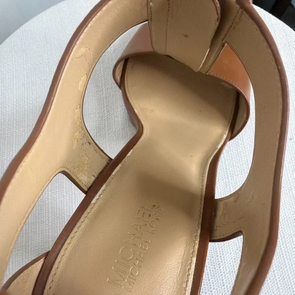 Michael Kors Brown Leather Front Zip Block Heel Sandals Size 8(B94)”✨ - Picture 7 of 11